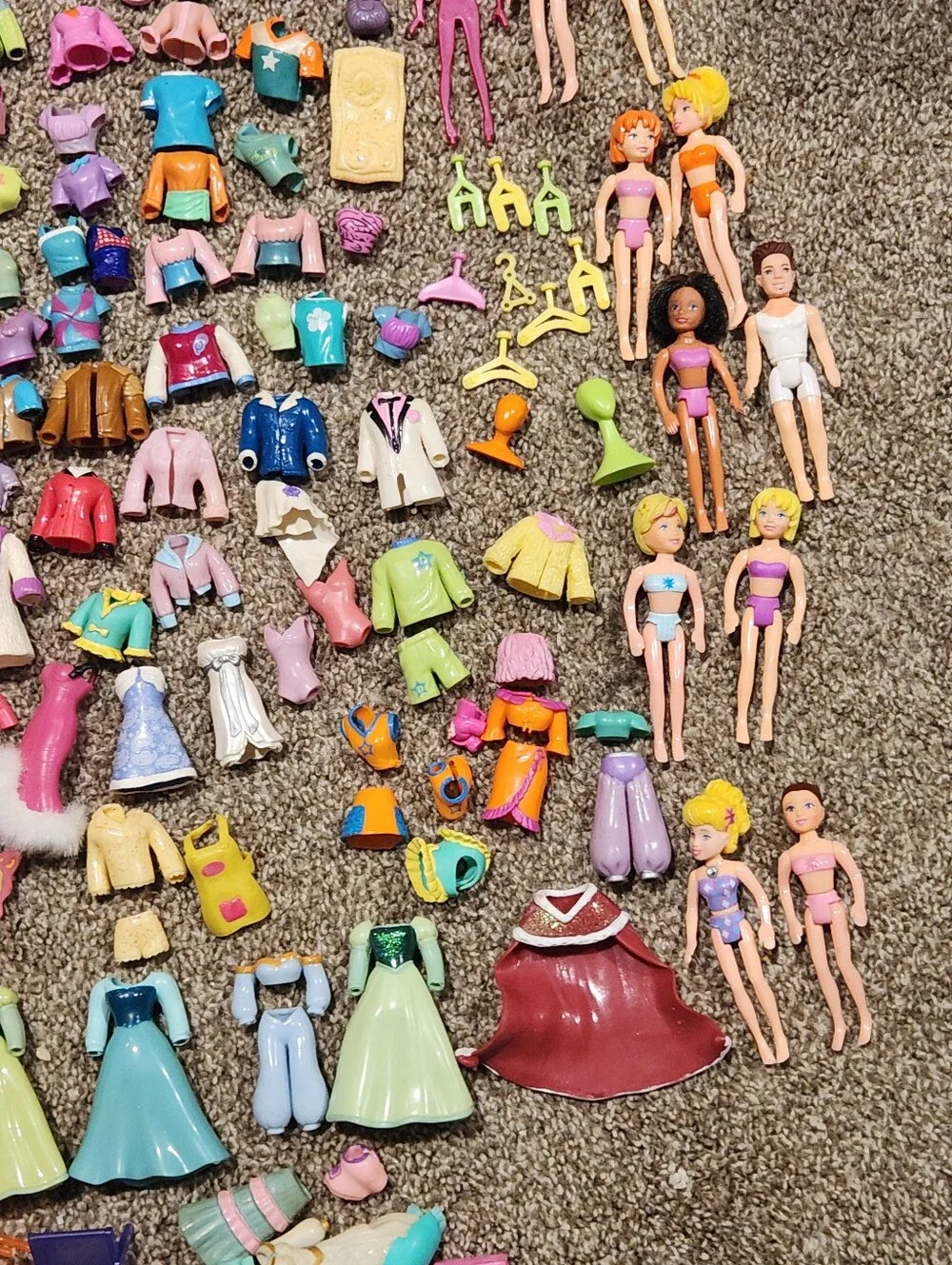 MASSIVE Vintage Y2K Polly Pocket Lot of 225+ Dolls, Rubber Clothes & Accessories